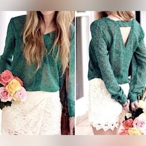 CAbi Teal Women's Blouse with Back Cutout